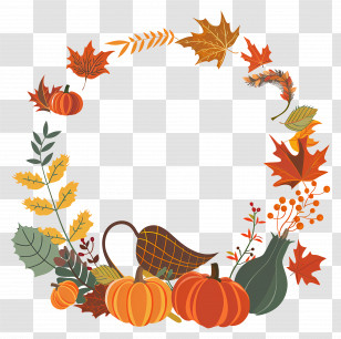 Autumn Wreath - Harvest Wreath With Pumpkins And Autumn Leaves Transparent PNG