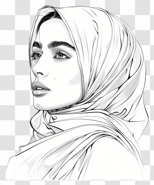 Hijab - Black And White Woman Portrait Drawing Transparent PNG