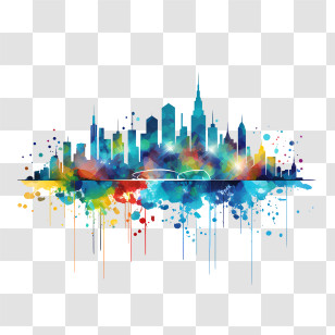 World Urbanism Day - Colorful Cityscape Watercolor Art Transparent PNG