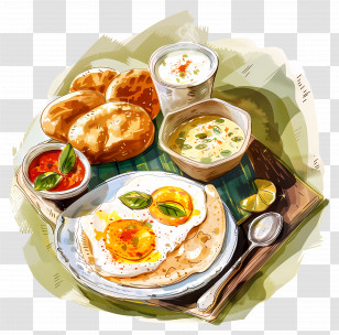Kerala Breakfast - Delicious Breakfast With Eggs And Bread Transparent PNG