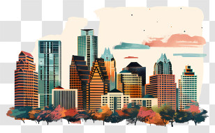 Austin Skyline - Colorful City Skyline Illustration Transparent PNG