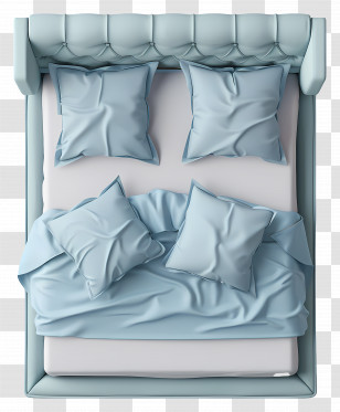 Bed Top View - Blue Bed With Pillows And Blanket Transparent PNG