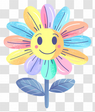 Flower Emoji - Smiling Rainbow-Colored Cartoon Flower Transparent PNG