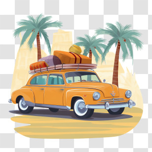 Retro Car
 - Yellow Car With Travel Bags Transparent PNG