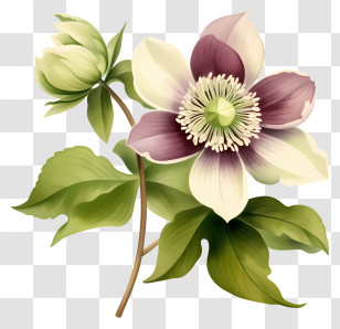 Clematis Flower - Illustration Of White And Purple Flower Transparent PNG