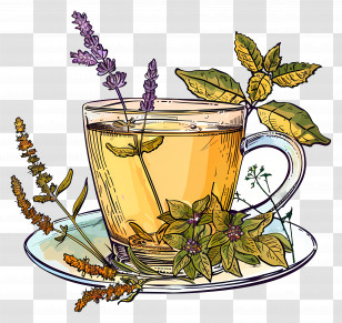 Herbal Tea In Glass Cup - Herbal Tea In An Artistic Glass Cup Transparent PNG