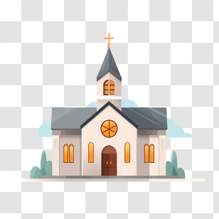 Church - Classic White Church Illustration With Steeple Transparent PNG