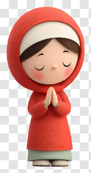 Little Islamic Girl Praying - Child Praying In Red Hood Transparent PNG