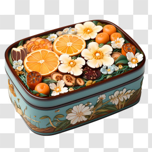 Bento Box - Decorative Box With Flowers And Fruits Design Transparent PNG