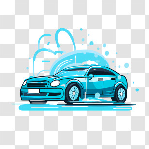 Car Wash - Stylish Blue Car With Water Splashes Transparent PNG