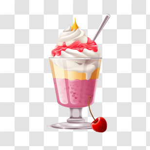 Milkshake - Creamy Dessert Parfait With Cherry On Top Transparent PNG