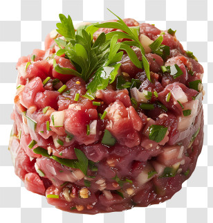Steak Tartare - Gourmet Tartare Dish Decorated With Herbs Transparent PNG