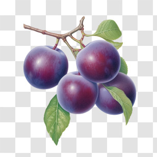 Plums Fruit - Purple Plums Hanging On Branch Illustration Transparent PNG