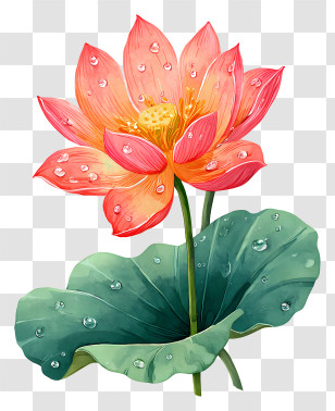 Lotus Flower With Dew Drops - Lotus Flower With Dewy Leaves Transparent PNG