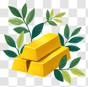 Gold Bars - Shiny Gold Bars With Leaves Transparent PNG
