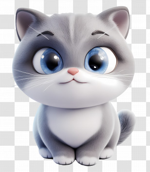 3d Cat - Cute Cartoon Cat With Big Eyes Transparent PNG