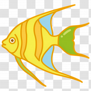 Tropical Fish - Yellow Fish With Green Tail Transparent PNG