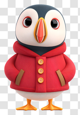 Cartoon Puffin - Cute Penguin In Red Coat Transparent PNG