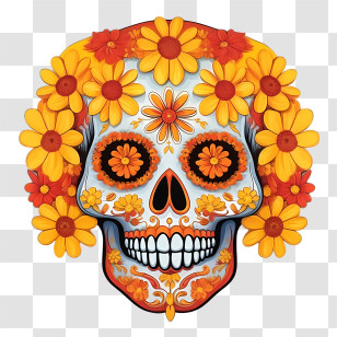 Day Of The Dead
 - Sugar Skull With Floral Decoration For Dia De Los Muertos Transparent PNG
