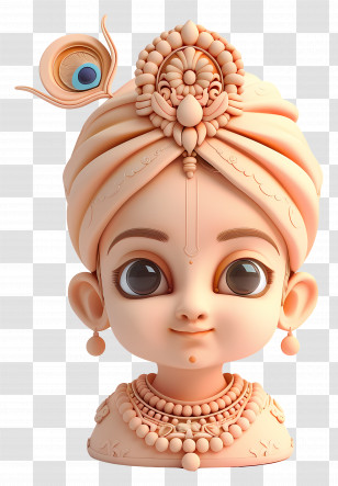 Krishna - Clay Cartoon Character With Turban And Jewelry Transparent PNG
