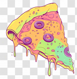 Pizza - Colorful Pizza Slice With Melting Cheese Design Transparent PNG