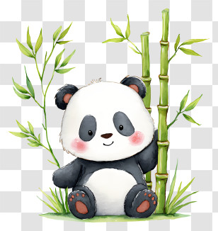 Panda Beside Bamboo Plant - Cute Panda With Bamboo Transparent PNG