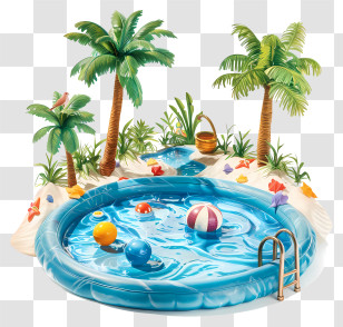 Pool Opening Day - Swimming Pool With Palm Trees And Beach Balls Transparent PNG