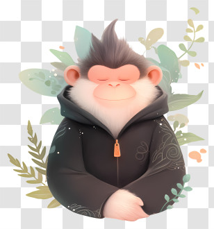 Pastel Dreamy Monkey - Cute Monkey In Hoodie With Nature Background Transparent PNG