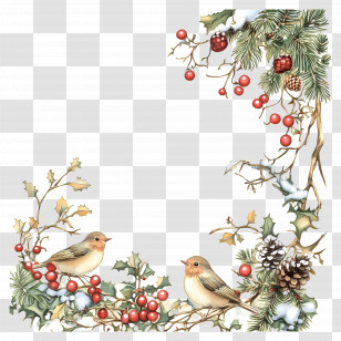 Christmas Border - Birds With Christmas Decorations And Festive Border Transparent PNG