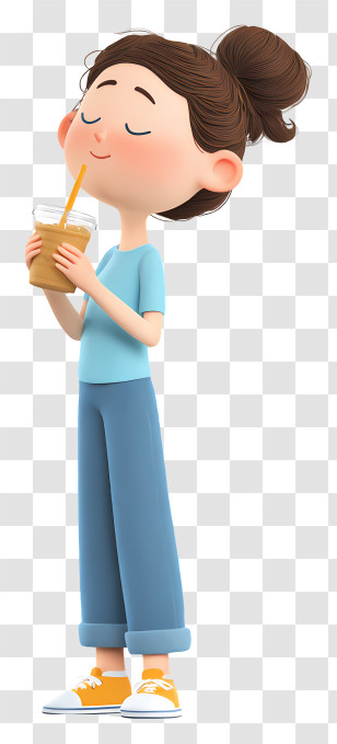 Girl Drinking Ice Coffee - Girl Drinking With Straw Transparent PNG