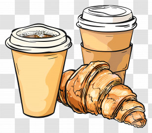 Coffee - Coffee Cups With Croissant Transparent PNG