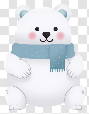 Polar Bear - Chubby Polar Bear With Blue Scarf Transparent PNG