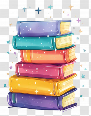 Books Pile - Stack Of Colorful Illustrated Books Transparent PNG