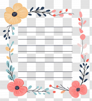 Cute Paper - Floral Border Notebook Page Transparent PNG