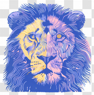 Blue Lion - Stylized Lion With Vibrant Blue And Pink Colors Transparent PNG