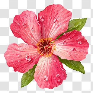 Hibiscus Flower With Dew Drops - Pink Flower With Water Drops Transparent PNG