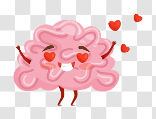 Cartoon Brain - Happy Brain Cartoon With Hearts Transparent PNG