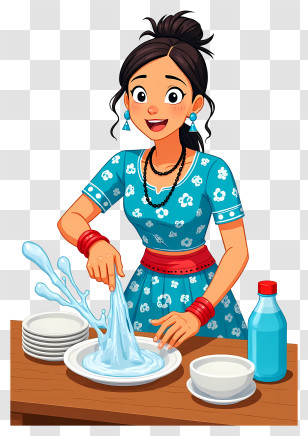 Indian Woman Washing Dishes - Woman Mixing Sticky Batter Transparent PNG
