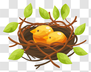 Bird Nest - Birds In Nest With Leaves Transparent PNG