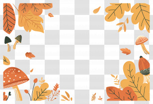 Autumn Background - Autumn Frame Featuring Mushrooms And Leaves Transparent PNG