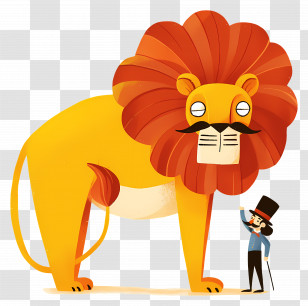 Circus Lion - Lion With Mustache And Circus Man Transparent PNG