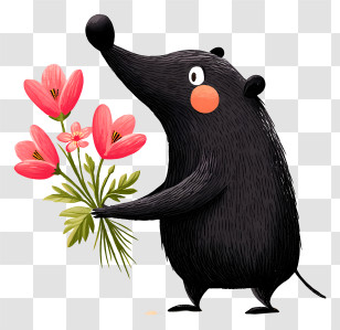 Little Mole Holding Flowers - Charming Bear With Flowers Transparent PNG