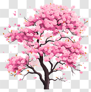 Flat Cherry Blossom Tree - Beautiful Pink Cherry Blossom Tree Illustration Transparent PNG