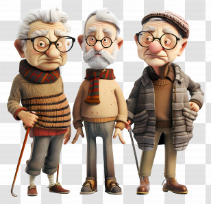Old People - Cartoon Elderly Men Characters In Warm Wardrobe Transparent PNG