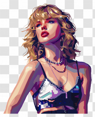 Pixel Taylor Swift - Fashionable Portrait In Pop Art Style Transparent PNG