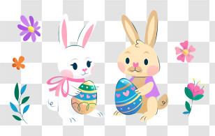 Bunny Face - Two Easter Bunnies Holding Painted Eggs Transparent PNG