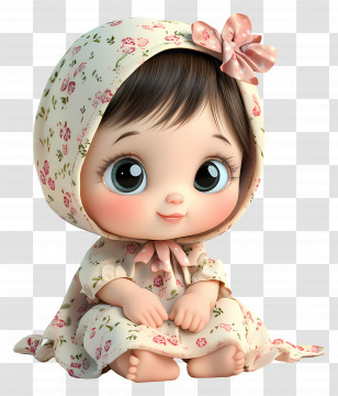 Baby Girl - Cartoon Baby In Floral Outfit Transparent PNG