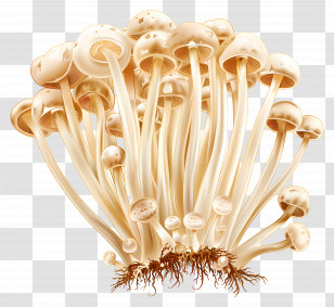 Enoki Mushroom - Illustration Of Enoki Mushrooms Cluster Transparent PNG