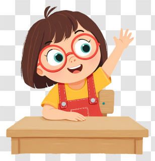 Schoolgirl In Classroom - Enthusiastic Student Raising Hand Transparent PNG