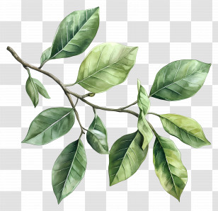 Leaf Painting - Realistic Green Leaves Branch Illustration Transparent PNG